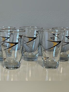 VTG Libbey MCM Cocktail Drinking 4.75” Glasses Atomic Design Gold Black Set of 5